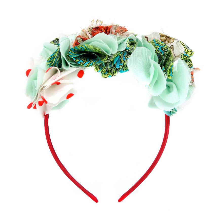 Le Troisieme Songe Cerchietto per capelli rosso con fiori in tessuto. Cerchietti. Fatto a mano. Hand made. Accessori per capelli.